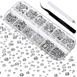 VBSJAH Pack of 1440 Rhinestones for Nails, Rhinestones Nails Including for Rhinestones and Rhinestone Picks, Nail Art Crafts with Tweezers and Storage Boxes, for Nails, Clothing, DIY