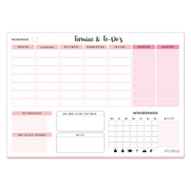 PICTALOO Wochenplaner Block 50 Blatt inkl. Aktivitätstracker, Wochenzielen und Notizen, ohne Datum, praktischer Terminplaner und To-Do-Liste, Tagesplaner, DIN A4 (rosa)