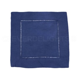 12 CleverDelights Navy Hemstitch Cocktail Napkins - 6" x 6" - 45/55 Cotton Linen Blend - Ladder Hemstitch Beverage Napkins - Dark Blue 6 Inch Coaster