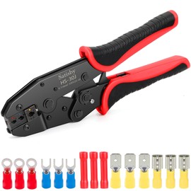 Crimping Pliers Cable Lugs Set Special Car Crimping Pliers Cable Lug Pliers with Ratchet Function for 0.5-6 mm² Insulated Blade Receptacles, Round Plugs, Ring Terminals and Butt Connectors