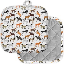 [Pack of 2] Pot Holders for Kitchen, Washable Heat Resistant Pot Holders, Hot Pads, Trivet for Cooking and Baking (Horse Flat Style)