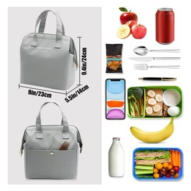 Insulated Lunch Bag, Simple Bento Cooler Bag Lunch Tote Bag, Lunch Box for Women Men Adult Picnic Working Hiking Beach (Grey)