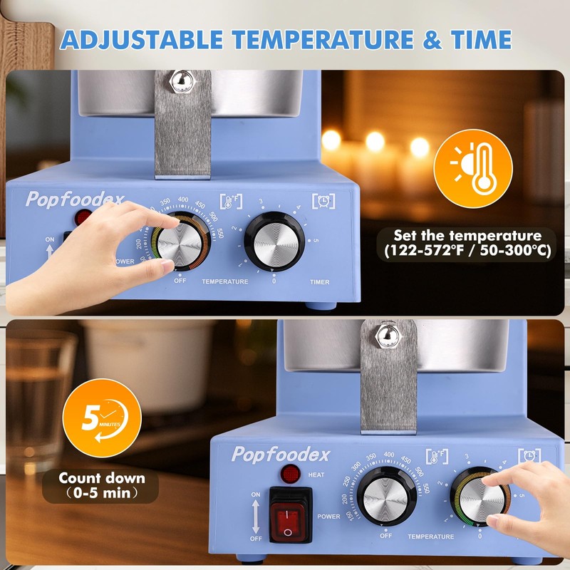 Popfoodex Commercial Waffle Cone Maker - 1200W Commercial Ice Cream
