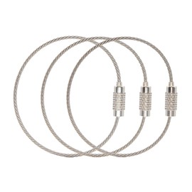 711L - Paquete de 3 lazos de utilidad de acero inoxidable de 1,5 mm, 5.9 pulgadas, llavero de cable de metal para herramientas EDC, 1,5 mm, plateado