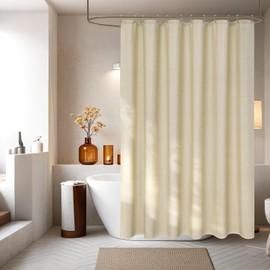 Seenus Beige Extra Long Fabric Shower Curtain 72 x 90 Inch, Faux Linen Heavy Duty Shower Curtain Water-Resistant, Country Natural Tall Bathroom Shower Curtains Machine Washable