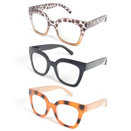 KoKoBin Reading Glasses for Women Oversized 3 Pack Fashion Style Blue Light Blocking Spring Hinge +3.0