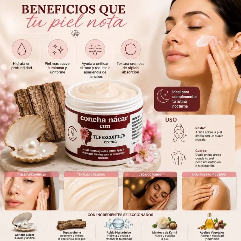 Crema Concha Nácar Con Tepezcohuite Aclarante Manchas Oscura