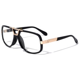 Dweebzilla Gazelle Deejay Square Retro Aviator Sunglasses (Black & Gold Frame, Clear)