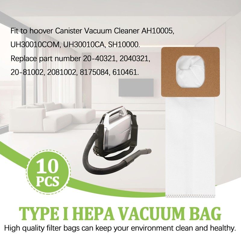 10 Pack Type I HEPA Vacuum Bags Replacement Compatible with