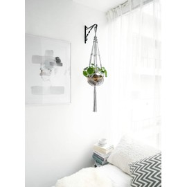 Mkono Macrame Plant Hangers Indoor Outdoor Hanging Planter Basket Cotton Rope 4 Legs 41 Inch, 1 Pack, Grey