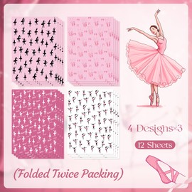 Ballet Wrapping Paper 12 Sheets Ballerina Wrapping Paper Pink Ballet Shoes Girls Print Ballet Dancers Gift Wrap for Birthday,Party 20"×28"