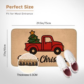 Turamurra Merry Christmas Red Truck Doormat for Front Door Outdoor Indoor, Non-Slip Welcome Mat with Farmhouse Holiday, Entry Rug for Porch, Home, Office, Living Room, Bathroom Decor 29.5x17 Inch