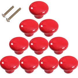 Sinyiol 1.5" Large Mushroom Shape Glossy Ceramic Cabinet Knobs, 10Pcs Round Shape Cute Ceramic Drawer Knobs Kids Child Pulls Handles for Dressers Cupboard Wardrobe Dia. 1.5inch (Red, Dia. 1.5")