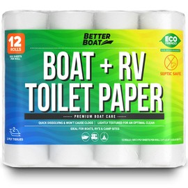 Boat and RV Toilet Paper, Septic Safe Quick Dissolving Tissue, 12 Single Rolls, Biodegradable 2-Ply for Marine, Travel, and Camper Systems, Camping Tank-Safe Bulk Pack