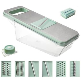 Stainless Steel Multi-Functional Vegetable Fruit Food Chopper Cutter Dicer Slicer with Extra Large Drainer Basket (Clear)