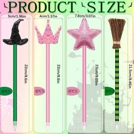 16 Pack Star Ballpoints Pens Pink Princess Crown Witch Hat Green Stripes Broom Shape Pen for Party Favors Decor Supplies