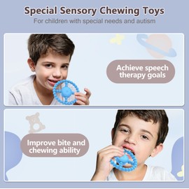 MOXYOY Teething Toys Baby Sensory Toys for Autism, Vibrating Sensory Chew Toy for Babies 0-6 Months 12-24 Months, Easy to GRAP, Relief to Autism, ADHD, Anxiety (Blue)