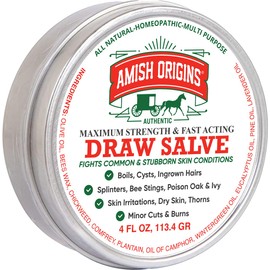 Amish Origins Drawing Salve Ointment, 4 oz Maximum Strength Fast Acting Draw Salve for Splinters, Boil, Bee Stings, Cyst, Anti Itch Cream, Made in USA