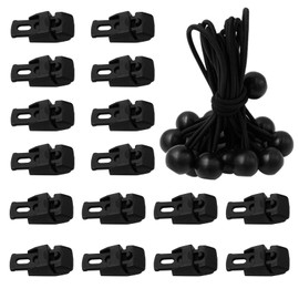 Lekarf Ball Bungee Cords and Tarp Clips, 16PC 0.16"x6" Black Ball End Elastic Cords with 16PC Tarp Clamps Lock Grips Fasteners for Tent, Awning, Pool Shade, Cargo net, Tarpaulin, Canopy, Dust Cover