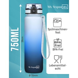 My Vesperbox Minny Children's Leak-Proof Drinking Bottle, 750 ml, with Straw or Strainer, BPA-Free, for Nursery, School (750 ml, Blue Gradient)
