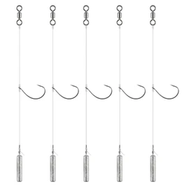 Dr.Fish 10 Pack Drop Shot Rig/Texas Rig with Rolling Barrel Swivel Hook Leader Bullet Sinker Snell Fluorocarbon Fishing Line Sinker Plastic Worm for Bass Fishing Wacky Freshwater