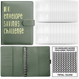 【CLOUDSEA】100 Envelopes Money Saving Challenge Money Saving Binder 100 Envelope Challenge Binder Savings Binder Envelope A5 Savings Challenge Book:_Dark blue