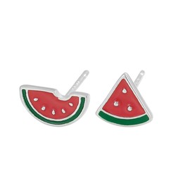 Fajewellery 925 Sterling Silver Watermelon Stud Earrings Children's Earrings for Girls, Silver
