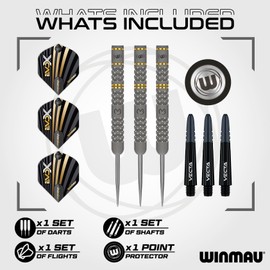 WINMAU – Michael Van Gerwen MvG - EvoX 24g Professional Steel Tip Darts Set with Dart Flights and Stems (Shafts)