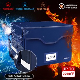 DocSafe Fireproof Document Box with Lock,File Storage Organizer with Pockets,Collapsible Portable File Box Home Office Safe Filing Cabinet with Handle for Hanging Letter/Legal Folders,Blue,2 Pack