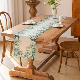 Jayusaror Eucalyptus Table Runner Spring Summer Green Leaf Botanical Modern Table Decoration Table Runner Seasonal Kitchen Dining Table Decoration Outdoor Holiday Party Living Room Decoration 40 x 140