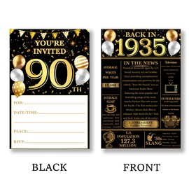 QZJ 90th Birthday Party Invitations for Women Men - Back in 1935 Invites 90 Year Old Party Invitations Set for Birthday Anniversary (20 Invites and Envelopes)