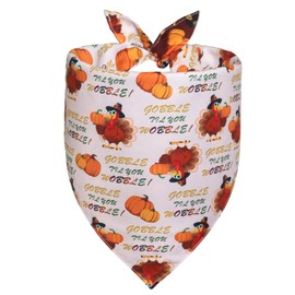 WoffBow Thanksgiving Dog Bandana for Large and X-Large Dogs - Reversible Turkey Print Scarf, Adjustable Soft Pet Costume for Holiday Dinners