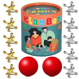 KlayBear - Juego de jacks con bola, retro clásico Jax para niños y adultos, juegos de mesa clásicos con 10 gatos de metal y 2 bolas de goma rojas, juegos de mesa tradicionales de moda para la noche de