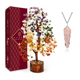 7 Chakra Healing Crystal Tree with Rose Quartz Crystal Necklaces Gifts for Women, Positive Energy, Wealth, Success, Meditation, Home & Office Decor, Spiritual Birthday Gifts for Mom and Loved one,