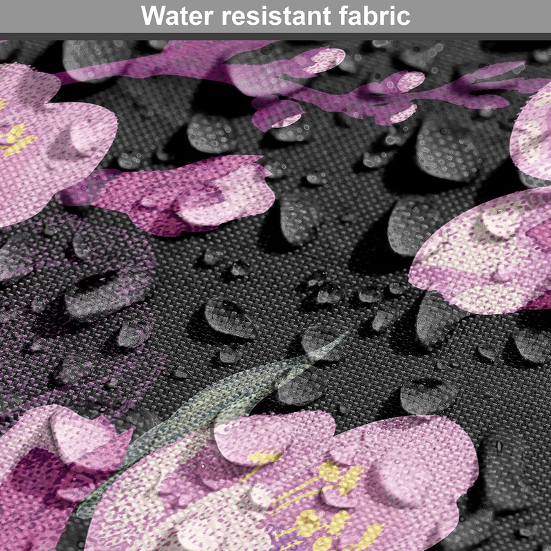 Lunarable Japanese Fabric by The Yard, Blooming Flowers Illustration Oriental