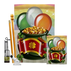 Breeze Decor Rainbow Gold Pot Garden House Flags Kit Springtime St Patrick Shamrock Leprechaun Lucky Coin Holiday March Irish Clover Small Decorative Gift Yard Banner Double-Sided Made in USA 28 X 40
