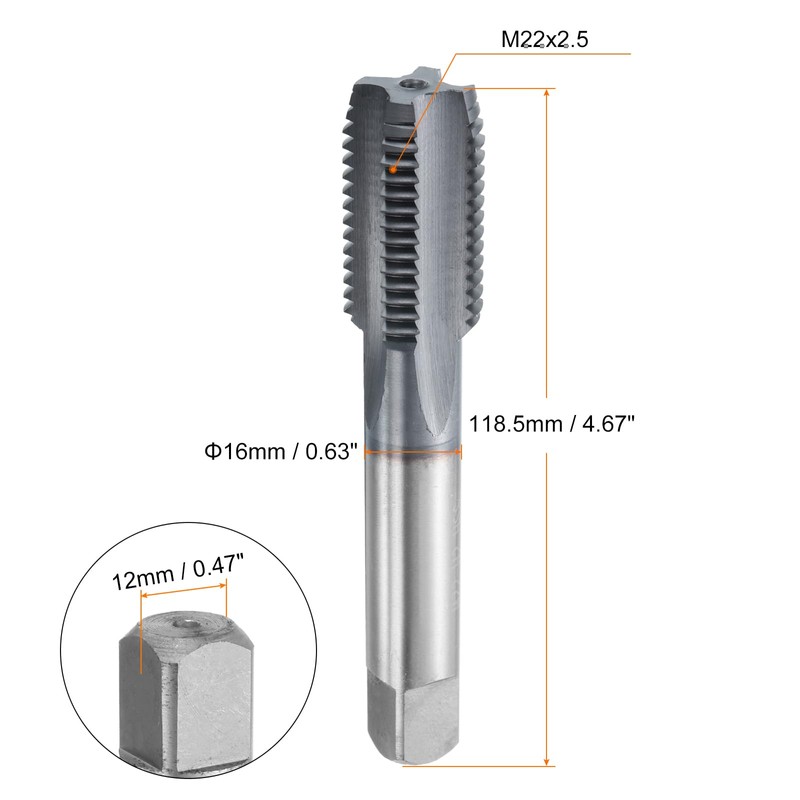 HARFINGTON M22x2.5 Metric Thread Tap 6542 Cobalt High-Speed Steel TiCN
