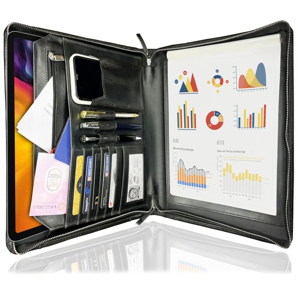 Leather Portfolio for Men - Full Grain Leather Padfolio Folder