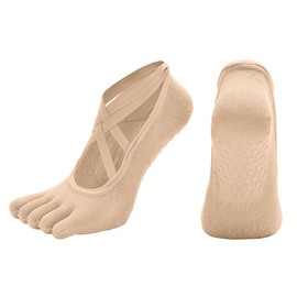 ZLLkeji Yoga Socks Non-Slip for Women Pilates Socks with Cross Straps Breathable Stopper Socks Comfortable Non-Slip Socks for Home Workout Sports Ballet Dance Trampoline Hospital, beige