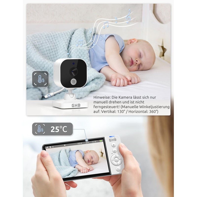 GHB Baby Monitor with Camera 5 Inch 720P HD 5000