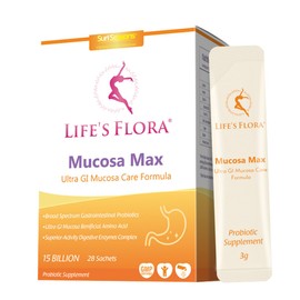Life's Flora Mucosa Max Probiotic Supplement 15 Billion CFU 25 Strains with L-Glutamine Postbiotics Digestive Enzymes for Gastric & Gut Health Support 28 Sachets