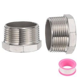 sourcing map 2 Pcs 304 Stainless Steel Reducer Hex Bushing G1-1/4 Male x G3/4" Female Threaded Reducing Pipe Adapter Fitting with PTFE Tape for Plumbing, Fuel Lines, and Pneumatic Systems