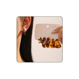PINCHUAN 3 Pairs Acrylic Resin Stud Earrings for Women Brown Earrings Set Acrylic Resin Hoop Earrings Lightweight Minimalist Vintage Polished C Shape Round Circle Resin Hoop Earrings-styleA