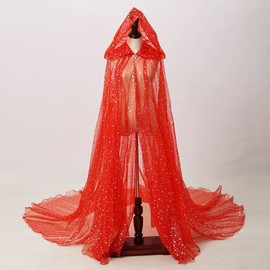Women Wedding Tulle Cape Hooded Elf Cloak Bridal Dress Robe with Long Train