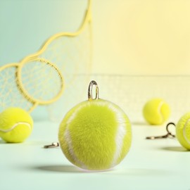 Zenarao Faux Fur Tennis Ball Keychain, 2.5in Plush Textured Handbag Charm for Sports Enthusiasts, Gym Bags and Fashion Accessories