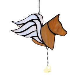 EPOGIFTS Angel Dog Memorial Gifts,Yellow Dog Stained Glass Window Hanging,German Shepherds with Wings Dog Loss Sympathy Gift