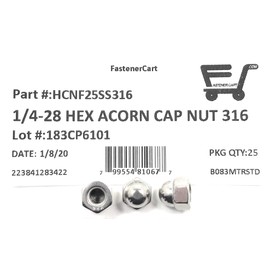 1/4-28 Acorn Cap Nuts 316 Marine Grade Stainless Steel UNF (25 Pieces)