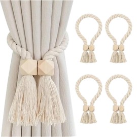 4 Pcs Magnetic Curtain Tie Backs, Tie Backs for Curtains, Modern Simple Style Tie Backs for Curtains, Curtain Tiebacks, Magnetic Tie Backs for Curtains for Home & Office Window Draperies (Beige)