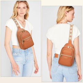 RAINSMORE Crossbody Bag for Women Small Leather Sling Bag Women Anti Theft Crossbody Purse Travel Chest Bag with Adjustable Shoulder Strap, Khaki