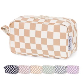 Small Checkered Makeup Bag for Handbag, Small Cute Cosmetic Bag, Mini Makeup Pouch, Small Travel Make up Bag for Purse (Light Checkerboard, Small)